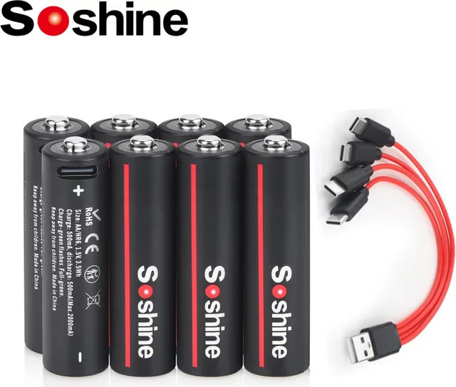 Soshine AA Lithium-Akkus 1,5 V mit 3500 mWh und 4-in-1 USB-Ladekabel in Schwarz - Bild 1