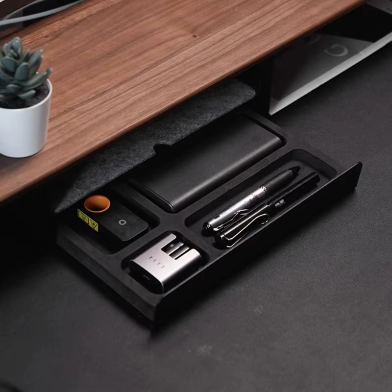 Platzsparender Computermonitor-Höhenständer mit Schublade und Ablagefach in Schwarz oder Grau - Bild 4