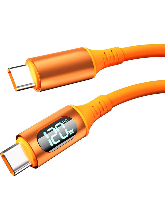 NNBILI USB-C auf USB-C Ladekabel mit LED-Anzeige 120W und USB-A auf USB-C Datenkabel in Orange - Bild 1
