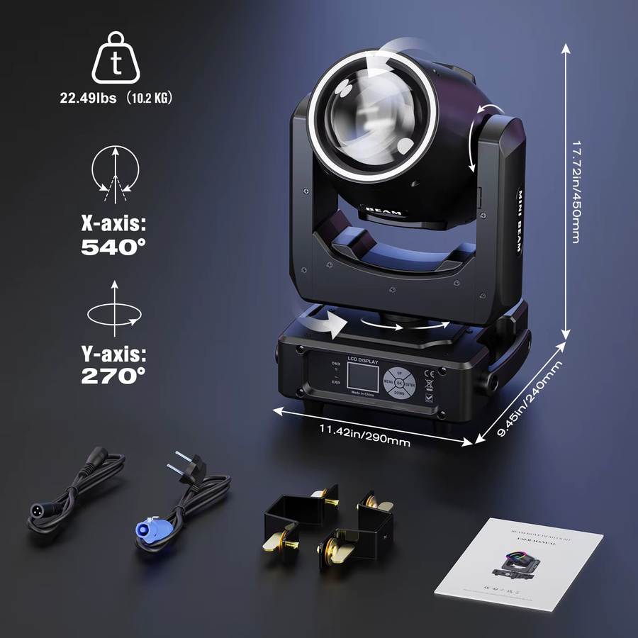 Yiflamefly 2er Set Mini Beam Moving Head Lights mit Ring, 230W LED Bühnenbeleuchtung, RGBW, 14 Gobos, 13 Farben und Regenbogeneffekt, Schwarz - Bild 5