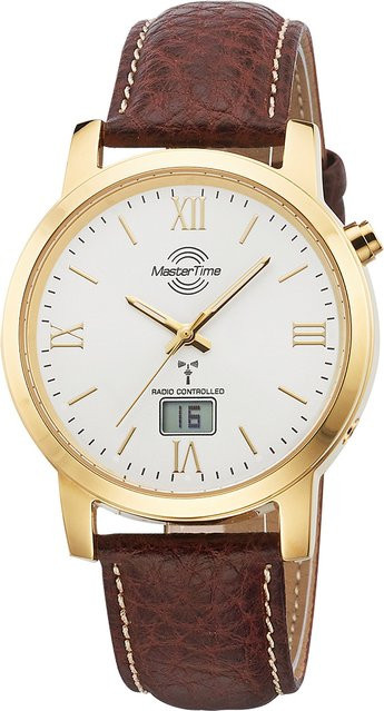 Master Time Herrenuhr, Quarz, Edelstahl, 41 mm, Leder, Weiß - Bild 1