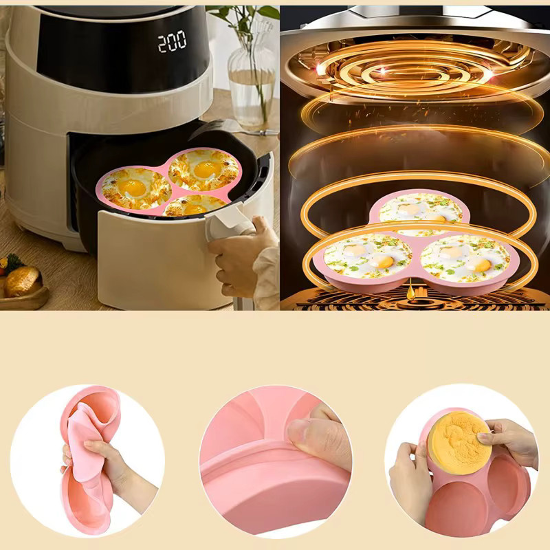 YOCITY Silikon-Eiform für Luftfritteusen, runde Muffin- und Cupcake-Form mit 3/4 Hohlräumen, antihaftbeschichtet, Farbe: Pink - Bild 3