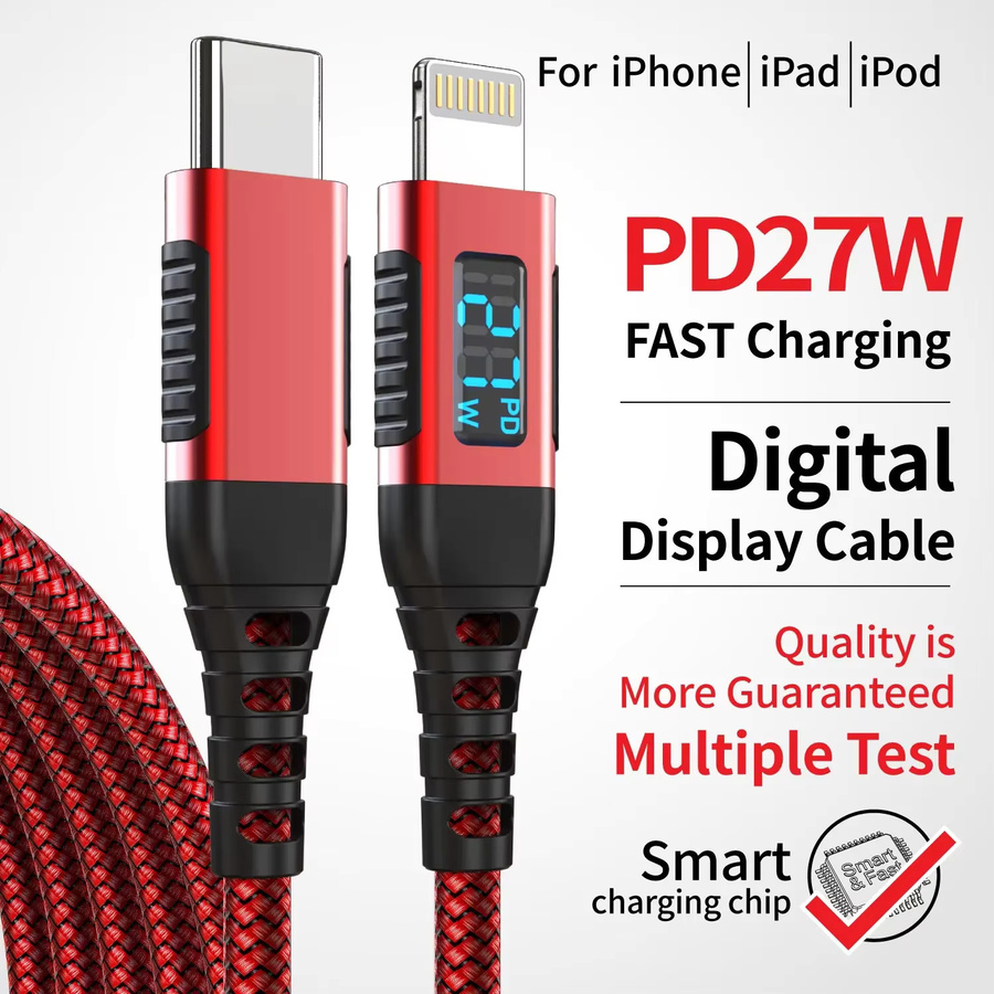 LAIHONEN MFi-zertifiziertes USB-C auf Lightning Ladekabel mit LED-Anzeige für 27W PD Schnellladung in Schwarz - Bild 5