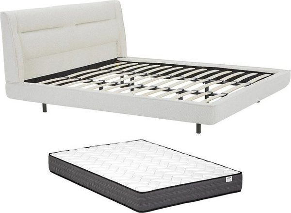 Vente-unique Bettrahmen Isyde in Beige mit Bouclé-Stoff, B/T/H: 200 x 200 x 220 cm