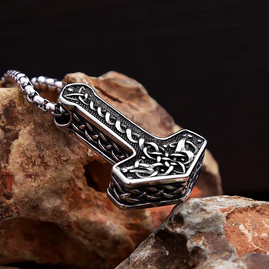 Thor Hammer Anhänger, Edelstahl, Silber, Vintage, Herren - Bild 3