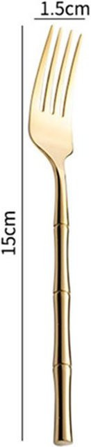 Binchi Outdoor Equipment Besteckset aus 304 Edelstahl mit Bambusgriff in Gold, bestehend aus Gabel, Messer und Löffel - Bild 1