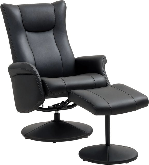 HOMCOM Relaxsessel mit Hocker in Schwarz aus Kunstleder mit 360-Grad-Drehfunktion und Metallrahmen, Tiefe: 79 cm, Breite: 70 cm, Höhe: 105 cm - Bild 1