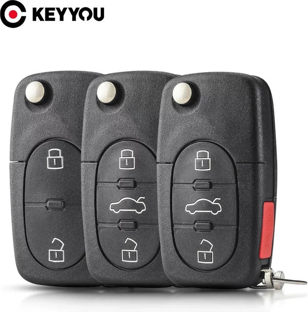 KEYYOU Auto Schlüssel Shell Flip Fernbedienung Abdeckung für Audi A2 A3 A4 A6 A8 B5 RS4 TT 1994-2004 Quattro in Schwarz mit CR1620/CR2032 Halter - Bild 1