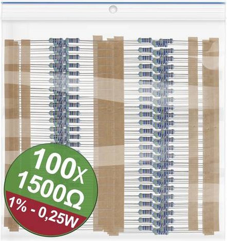 Quadrios 22P047 Metallschicht-Widerstand Sortiment, axial bedrahtet, 1.5kΩ, 0.25W, 1%, Multicolor - Bild 1