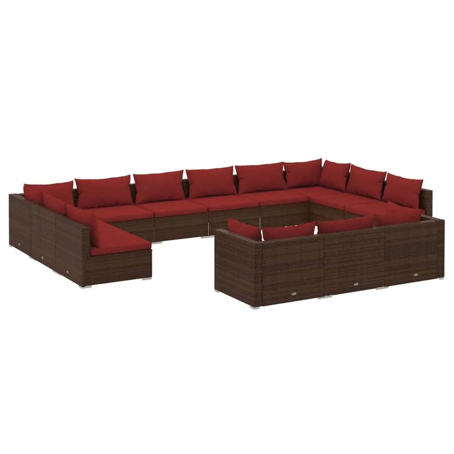 vidaXL 13-tlg. Garten-Lounge-Set in U-Form aus braunem Poly-Rattan mit Kissen und pulverbeschichtetem Stahlgestell - Bild 2