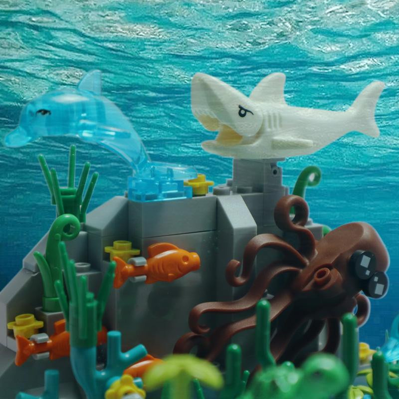 Linyi toy Unterwasser Meereshaiflanzenblöcke Fisch Set - Bild 2