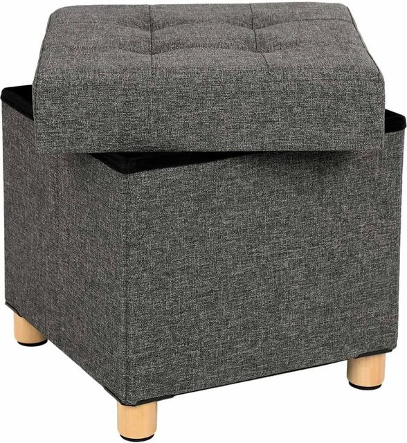 Songmics Sitzhocker mit Stauraum in Grau aus Leinenstoff mit B/T/H: 38 x 38 x 40 cm - Bild 1