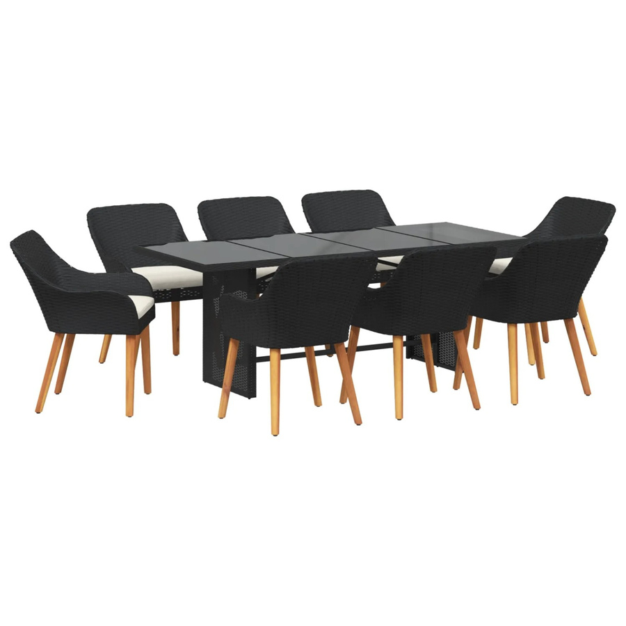 vidaXL 9-teiliges Garten Essset aus schwarzem Poly-Rattan mit Glastisch für Terrasse und Garten - Bild 2