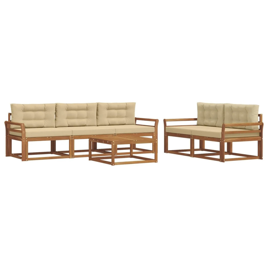 vidaXL Outdoor-Sofagarnitur 6-teilig aus Akazienholz mit Kissen in Natur und Beige - Bild 2