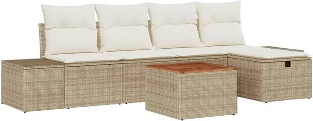 6-tlg. vidaXL Garten-Sofa-Set aus Poly Rattan in Beige mit Kissen und integriertem Stauraum - Bild 1