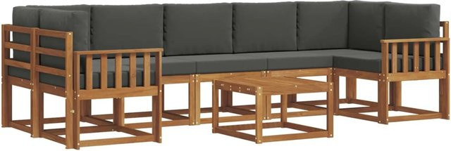 vidaXL Outdoor-Sofagarnitur L-Form aus Akazienholz mit 8 Kissen in Anthrazit und Natur - Bild 1