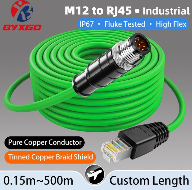 BYXGD M12 A-Code 8-Pin auf RJ45 SFTP Ethernet LAN Adapter, doppelt abgeschirmt, IP67, mit Kupferkern für Sensor, Aktuator, Encoder und IO-Link - Bild 1