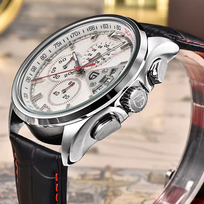 PAGANI DESIGN Chronograph, Quarz, Edelstahl, Leder, Weiß, Herren - Bild 5