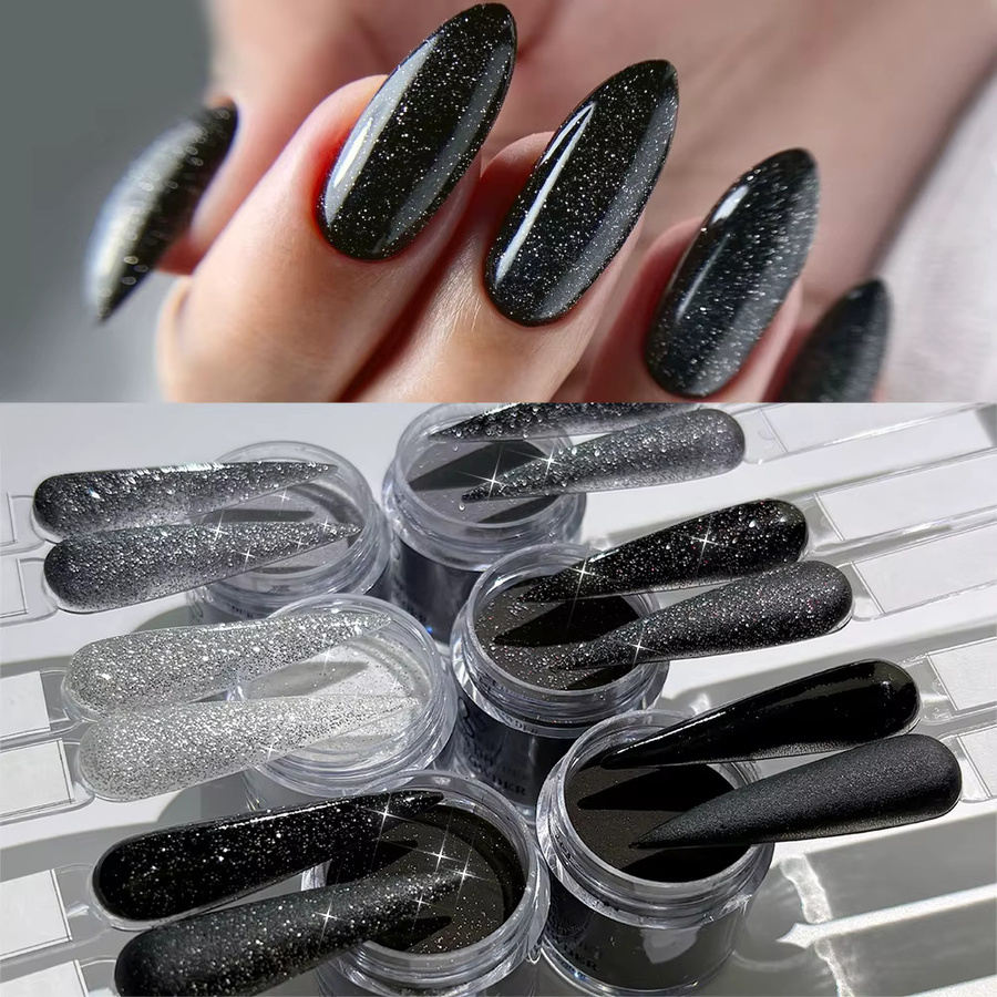 HotPress Nagel Acryl Pulver 3-in-1, Schwarz & Weiß, Schimmernd, 6 Teile/Satz - Bild 2