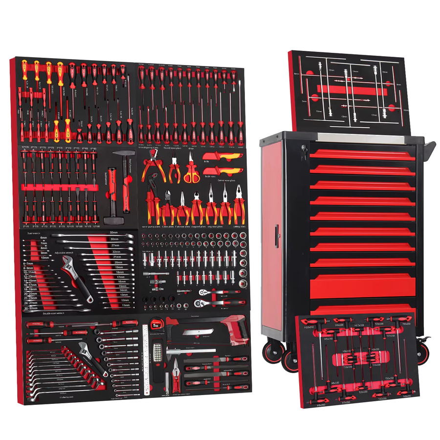 EJ Schwerlast-Werkzeugwagen in Rot mit 10 Schubladen und 260-teiligem Werkzeugsatz für Garage und Werkstatt B/T/H: 118,8 x 83,5 x 45,5 cm - Bild 3