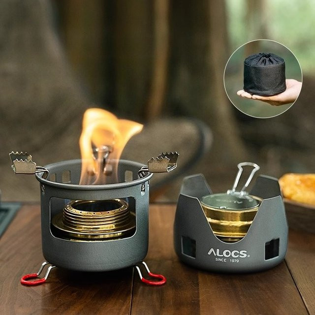 ALOCS Outdoor Camping Alkohol Brennherd mit Ständer und klappbarer Konstruktion für Picknick und Außenbereich - Bild 1