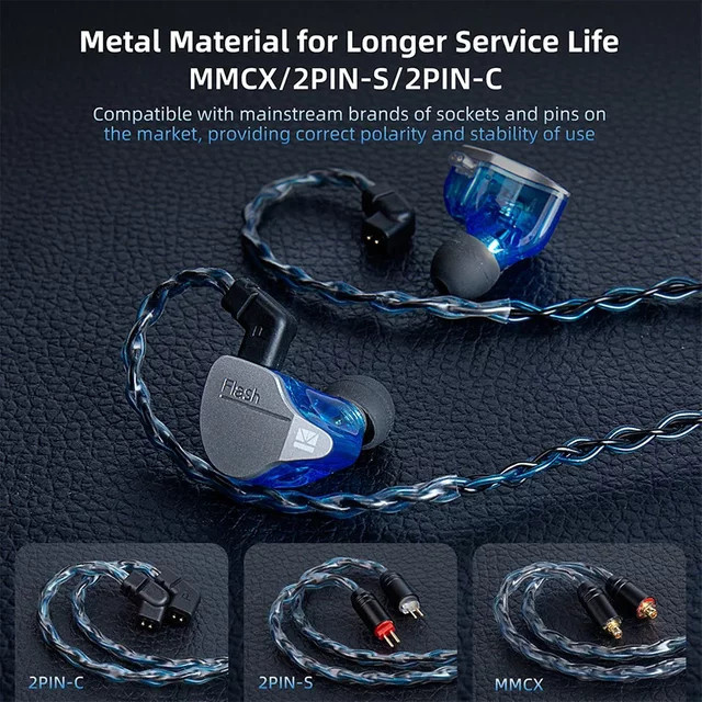 KBEAR ST12 8-adriges versilbertes Kopfhörerkabel für In-Ear-Monitore in Schwarz mit 3,5 mm Jack und 2PIN/QDC/MMCX Anschlüssen - Bild 1