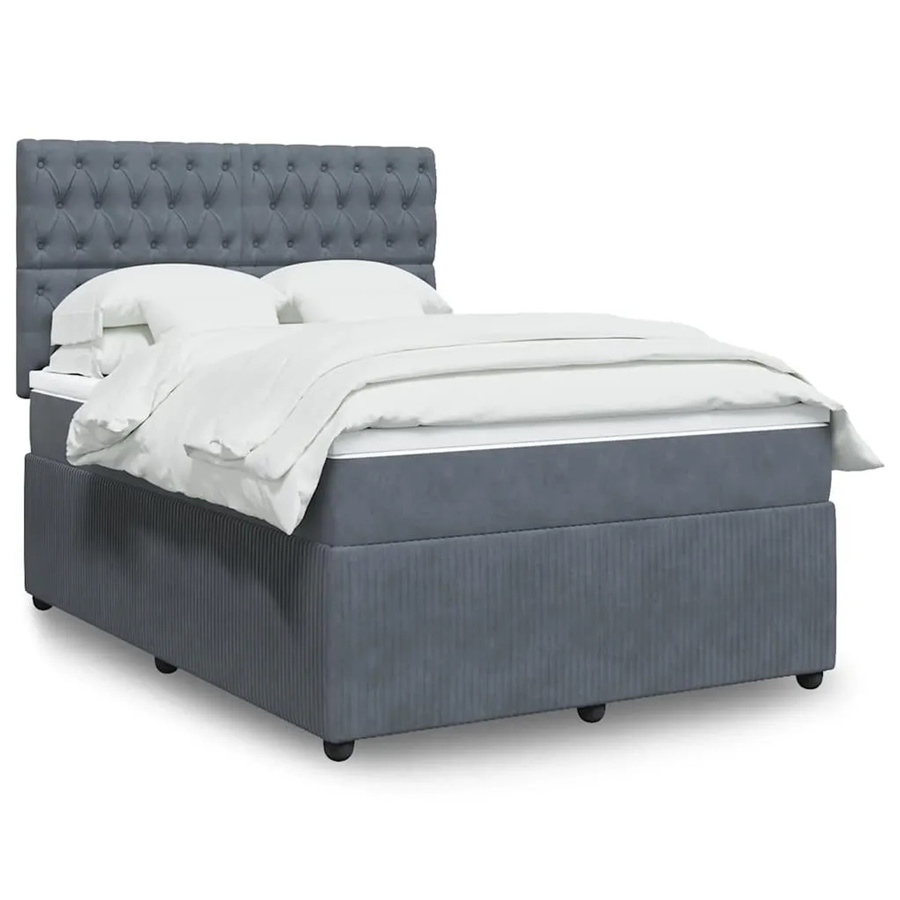 vidaXL Boxspringbett mit Matratze in Dunkelgrau aus Samt mit USB-Anschluss und Unterbettbeleuchtung, B/T: 140 x 190 cm - Bild 2