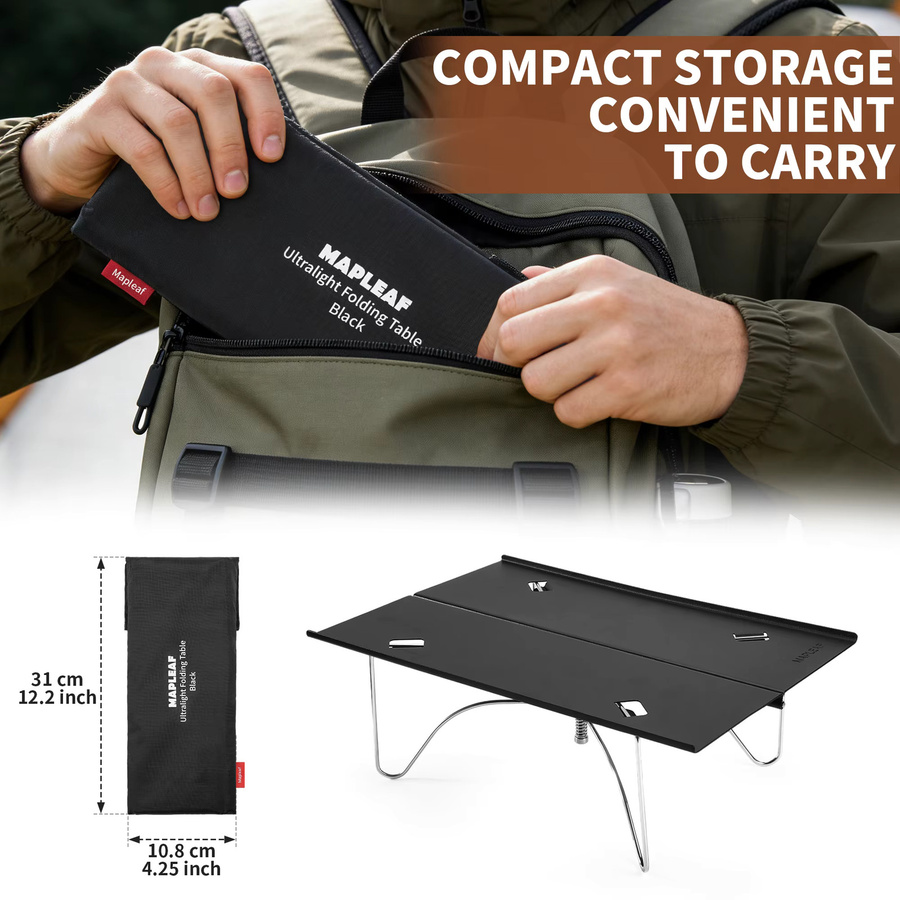 MAPLEAF Ultraleichter Klapptisch Mini in Schwarz für Camping, Wandern und Picknick mit 30 kg Tragkraft - Bild 5
