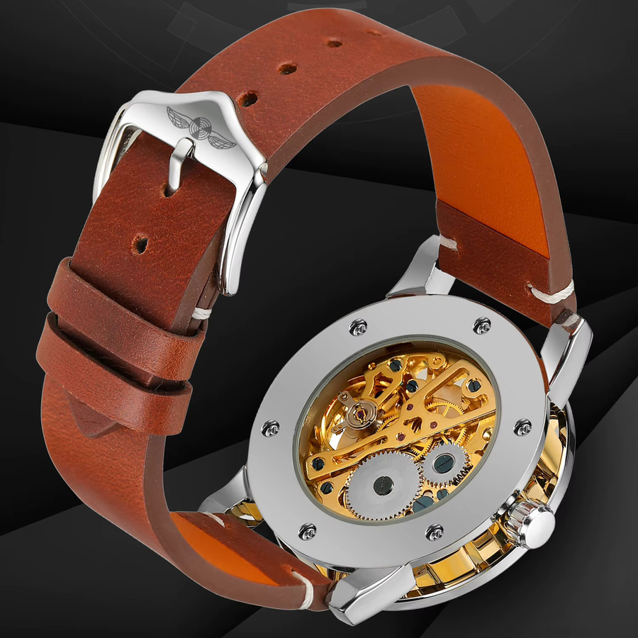 T-WINNER Armbanduhr, Handaufzug, Gold, Leder, Herren - Bild 3