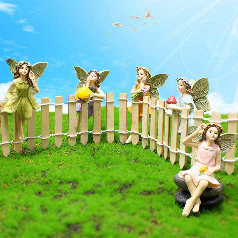 5er Set Neoglint Miniatur Feen Figuren aus Kunstharz in mehrfarbigem floralem Design als Pflanzendekoration - Bild 4