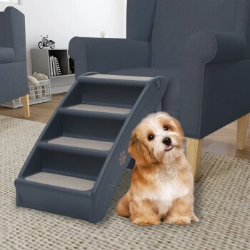 VidaXL Hundetreppe mit 4 Stufen klappbar dunkelgrau mit rutschfester Textiloberfläche - Bild 2