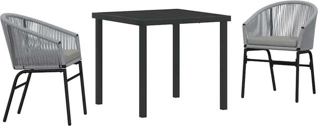 vidaXL Garten Essgruppe 3-teilig aus Poly Rattan und Stahl in Anthrazit Grau, rechteckiger Tisch mit 2 Stühlen für Garten und Terrasse - Bild 1