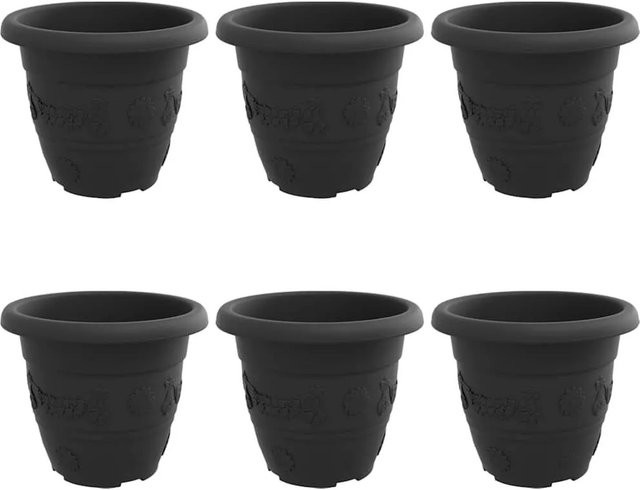 6er Set runde Blumentöpfe von vidaXL in Schwarz aus Kunststoff für innen und außen, Durchmesser: 26 cm, Höhe: 22 cm - Bild 1