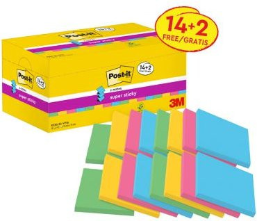 Post-it Super Sticky Z-Notes R330S16 Haftnotizen aus PEFC-Papier, farbig, B: 7,6 cm x T: 7,6 cm - Bild 1