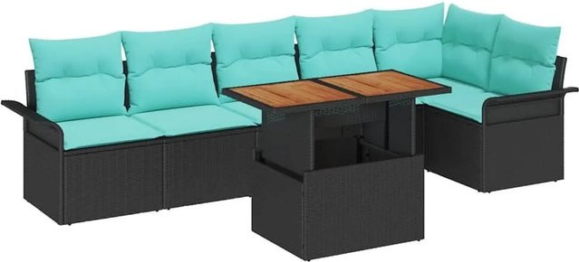vidaXL Garten-Sofa-Set aus Polyrattan in Schwarz mit 7-teiliger L-Form, Sitzauflagen und integriertem Stauraum für Terrasse und Garten - Bild 1