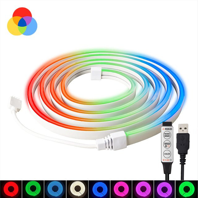 Acosh Neon RGB LED Seillichter mit USB-Anschluss und 3-Tasten-Controller, 5m, Multicolour - Bild 1
