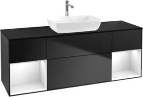 V&B Waschtischunterschrank Finion mit Wandbeleuchtung, Breite: 160 cm, Farbe: Weiß und Schwarz lackiert - Bild 1
