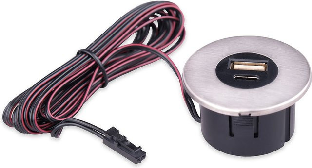 Kalb Einbau USB-Hub 2 in 1 mit USB-A und USB-C in Edelstahl gebürstet Silber für Möbel und Tischplatten 12V - Bild 1