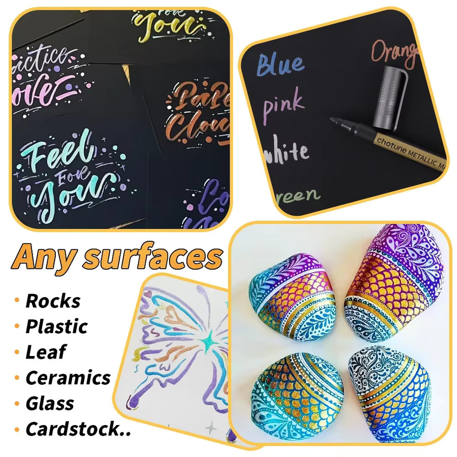 Metallic-Marker Set mit mittlerer Bullet-Spitze in Mehrfarben für schwarzes Papier, Basteln und Rock Painting, permanent - Bild 5