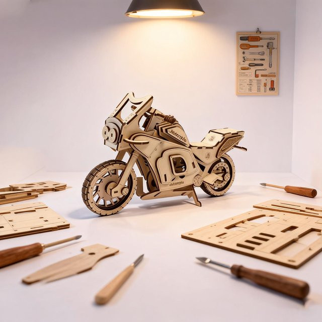 Wucifang Bags 3D Holzmotorrad Puzzle Miniatur, weiß, ab 14 Jahren - Bild 1