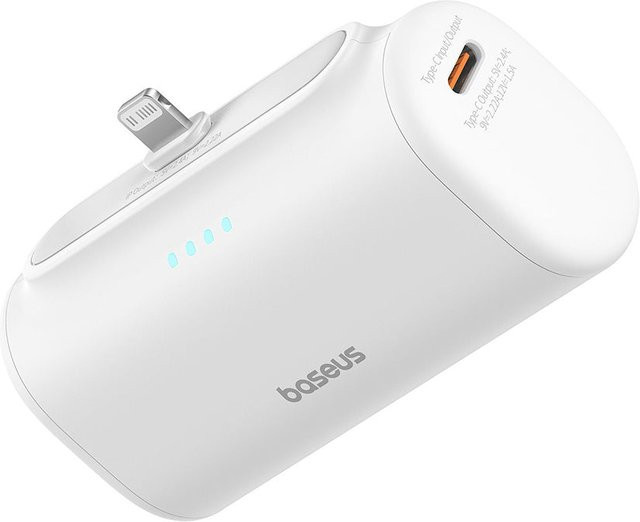 Baseus Compact Externer Akku mit 5000mAh, 20W PD, USB-C und Lightning, Weiß - Bild 1