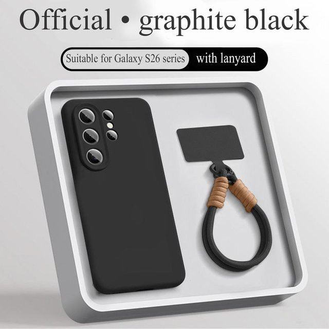 Flüssigsilikon Handyhülle mit Lanyard für Samsung Galaxy S26 S24 S23 Ultra Plus in Schwarz - Bild 1