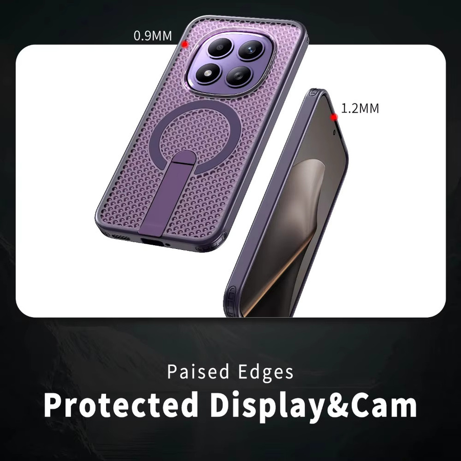 Stoßfeste Mesh Handyhülle mit magnetischer Autohalterung und Wärmeableitung für Xiaomi Redmi Note 15 Pro Plus 4G 5G sowie K90 Pro Max in Transparent oder Lila - Bild 3