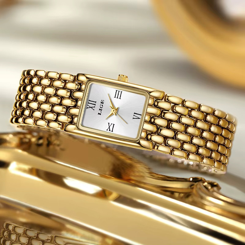 LIGE Armbanduhr, Quarz, Gold, Edelstahl, Eckig, Chronograph, Damen - Bild 2