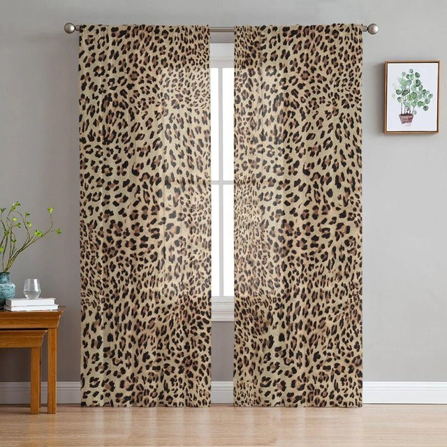 A Family Of Home Textiles Transparente Tüllvorhänge mit Leopardenmuster in Beige, Breite: 135 cm, Höhe: 137 cm - Bild 1