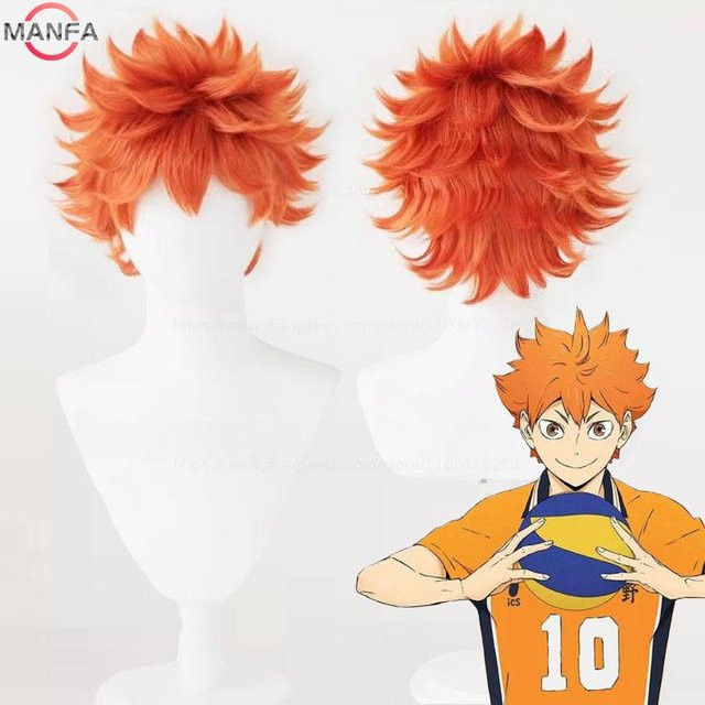 Hinata Shoyo Cosplay Perücke, 30 cm, Orange, Hitzebeständig, Synthetisches Haar - Bild 1