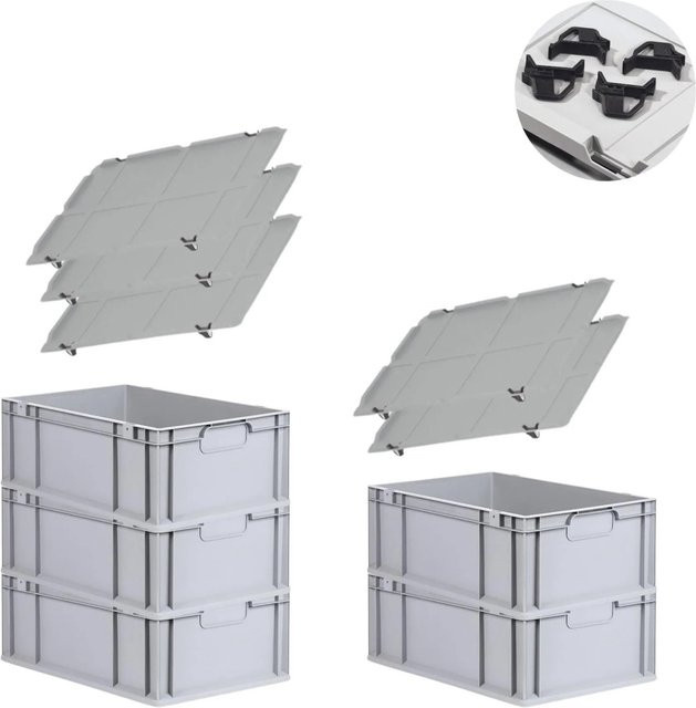 PROREGAL Spar Set mit 5x Eurobox Nextgen Economy inklusive Auflagedeckeln und 4x Schiebeschnappverschlüssen, Schwarz, H x B x T: 22 x 40 x 60 cm - Bild 1