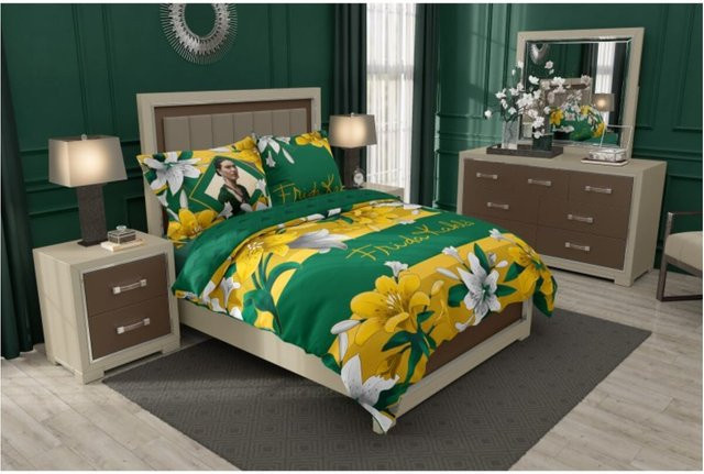 Frida Kahlo Bettwäsche Set aus Baumwolle mit floralem Design in Grün, B/H: 140 x 200 cm und 70 x 90 cm - Bild 1