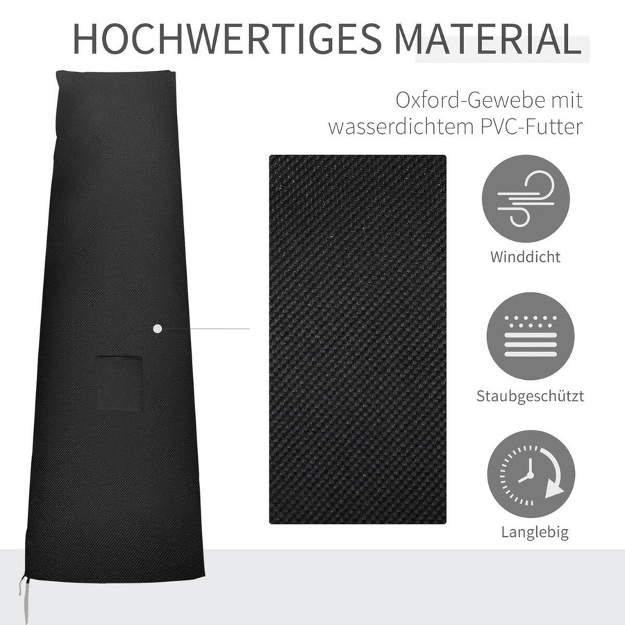 Outsunny Schutzhülle für Sonnenschirm in Schwarz aus PVC-beschichtetem Fiberglas, B/H/T: 80 x 0,1 x 200 cm - Bild 3