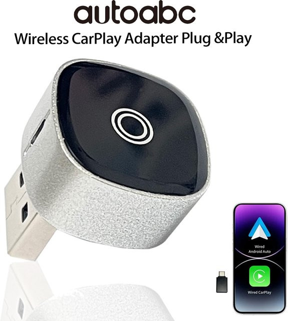 AUTOABC Wireless CarPlay und Android Auto Adapter 2 in 1 Dongle in Silber - Bild 1